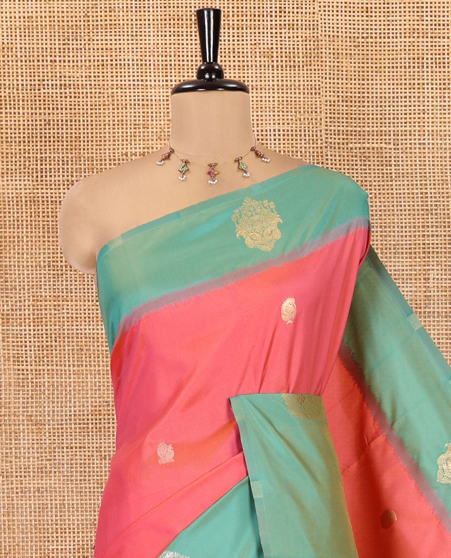 Pink Elite Soft Silk Saree, Adorned with Zari Buttas, Contrast Intricate Border, Jaal Pallu, and a Contrast Blouse