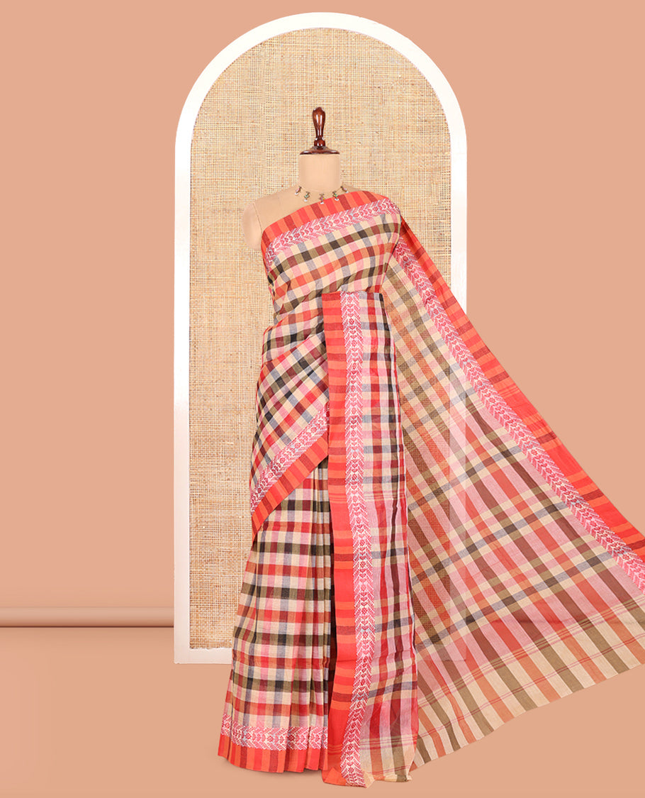 Red-Chikku Bengal Cotton Saree
