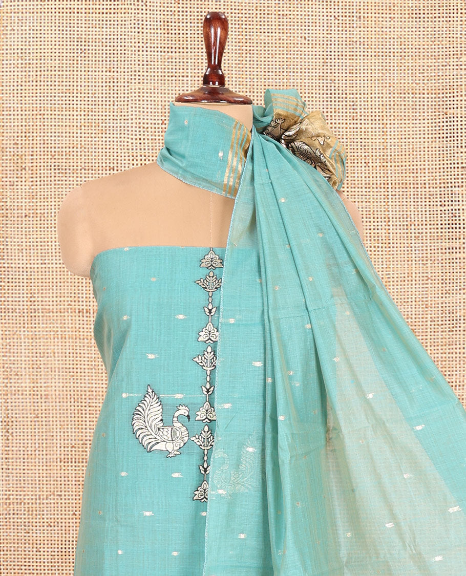 Blue Chanderi Material Chudidar, Zari Buttas and Annam Buttas Top, Matching Bottom, Annam Buttas Dupatta