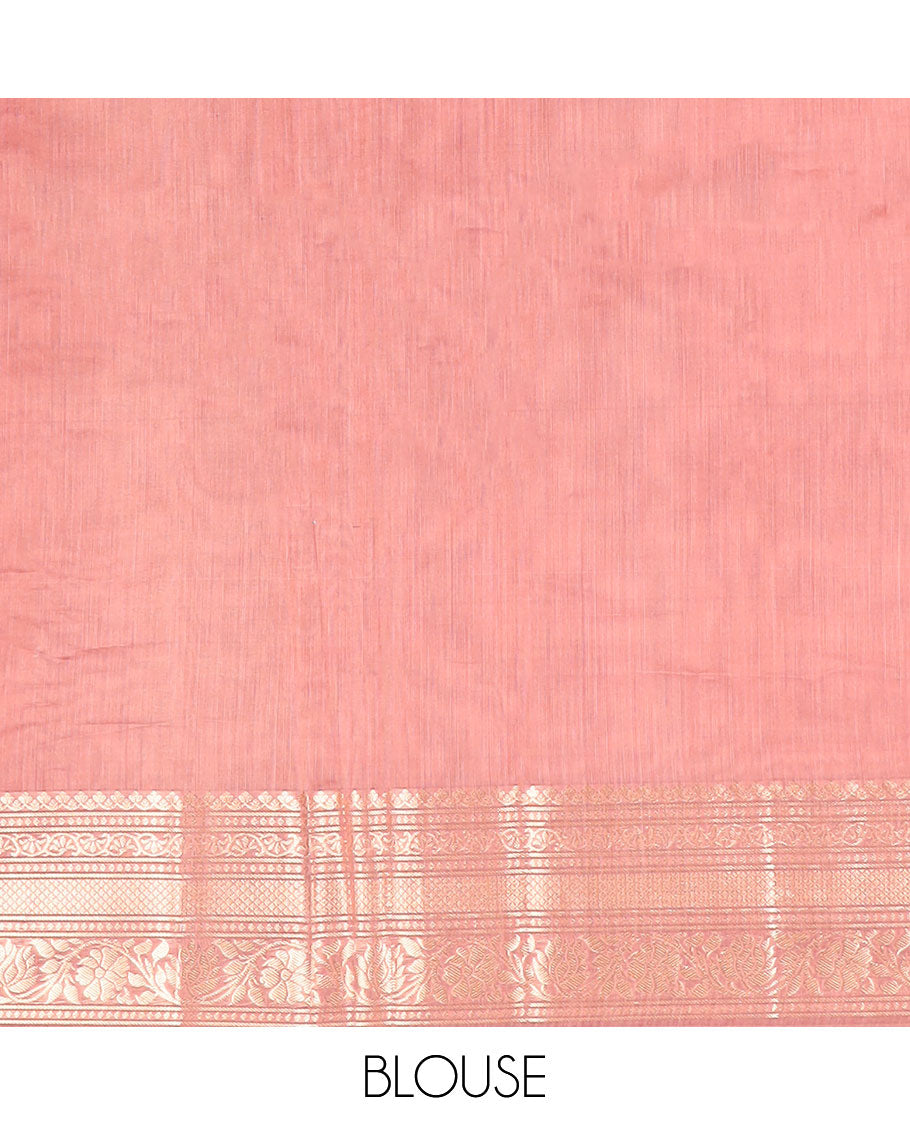 Peach motifs silk cotton saree with contrast zari design border & geometric design pallu