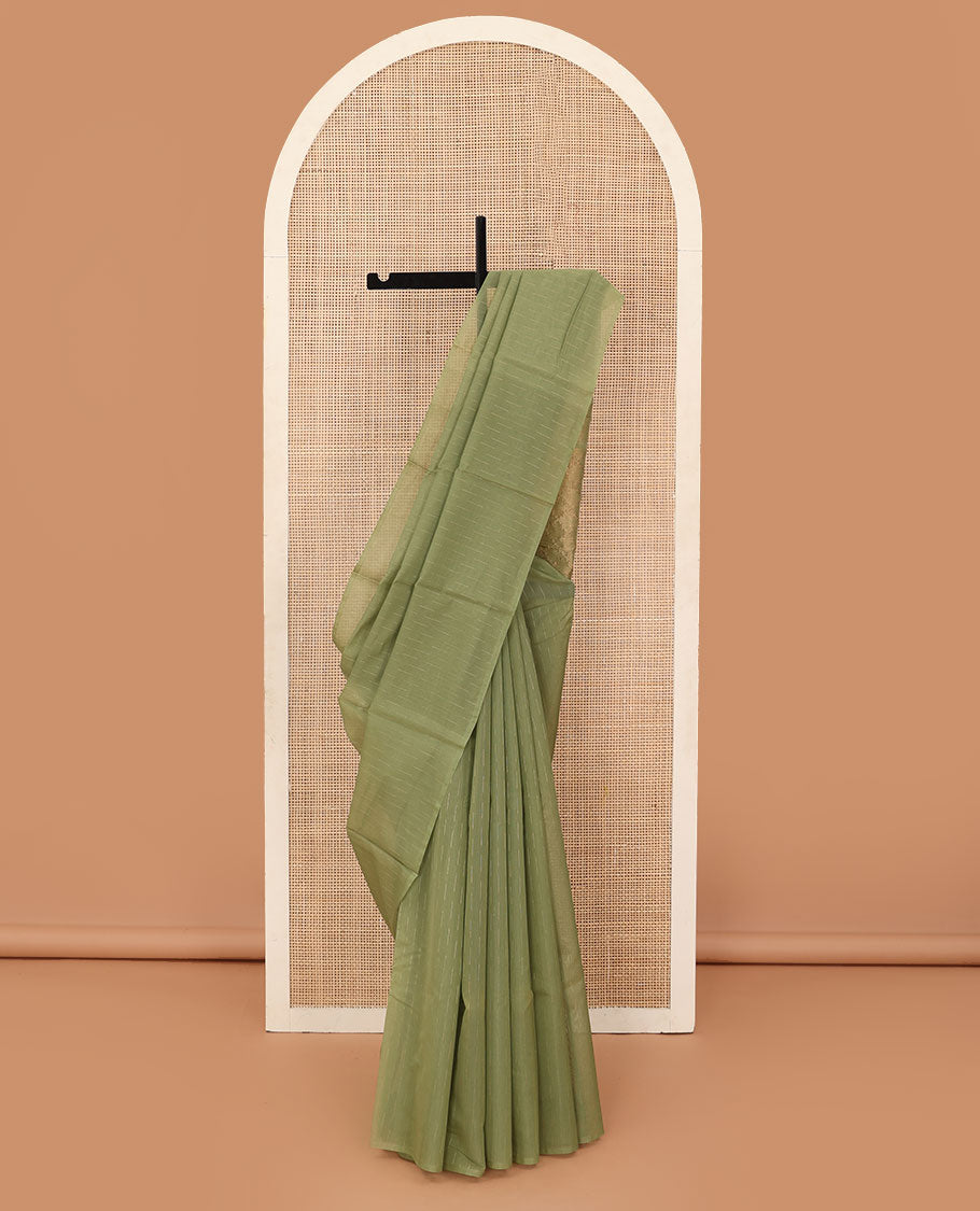Borderless green buttas silk cotton saree, self-pallu of jaal designs
