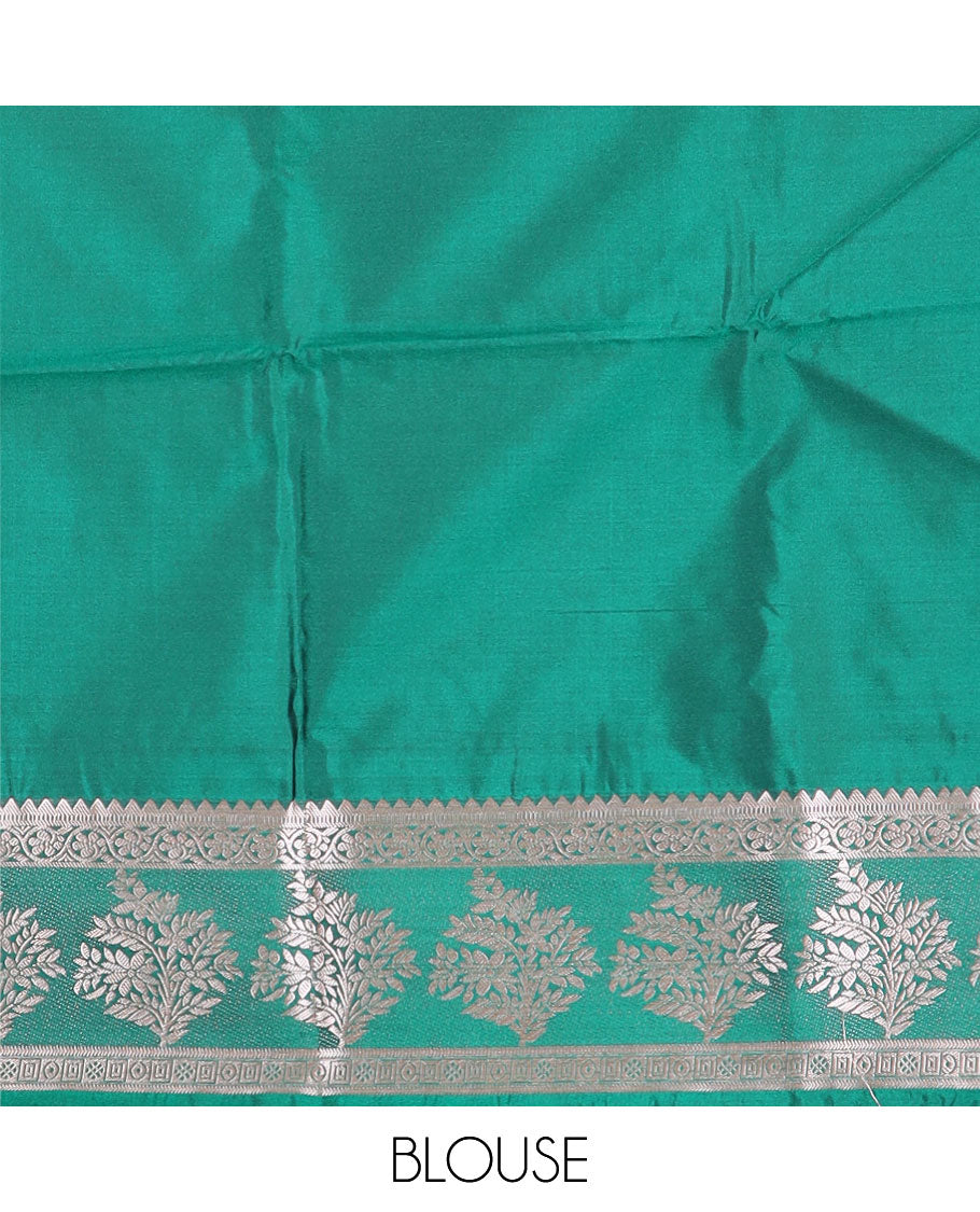 Blue zari buttas silk saree, contrast traditional zari border, and geometric pallu