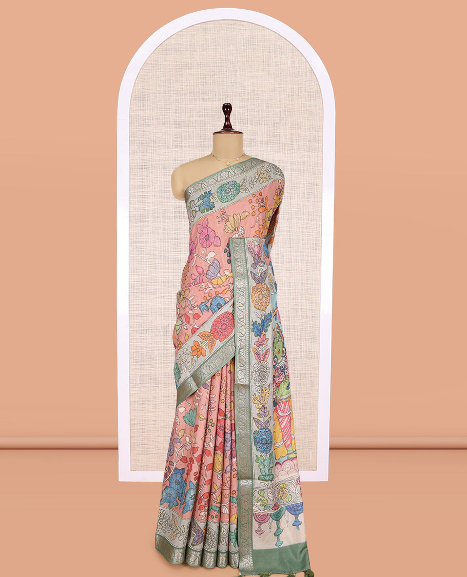 Pink Kalamkari Printed Fancy Tussar Saree