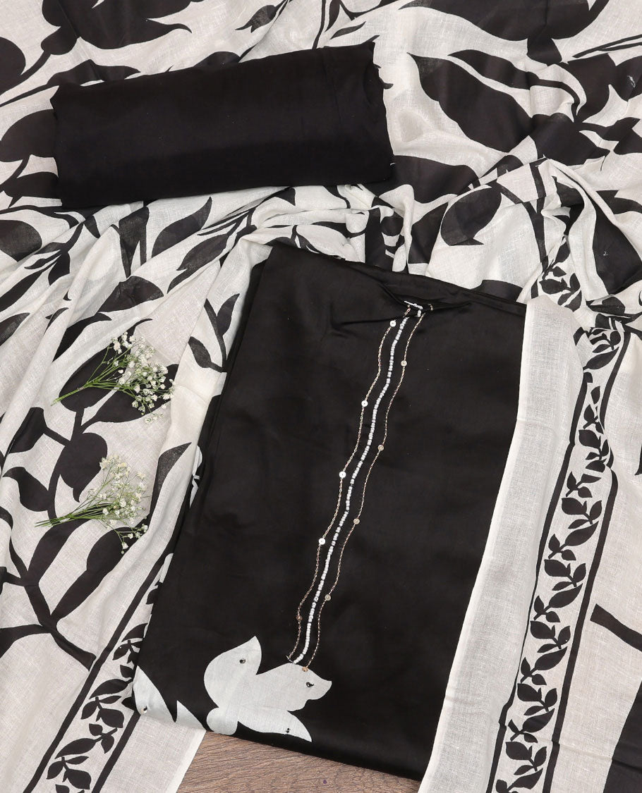 Black Cotton Floral Printed Material Chudidar Set