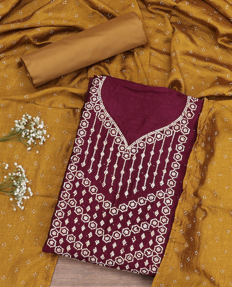 Wine Vichitra Silk Material Chudidar Set