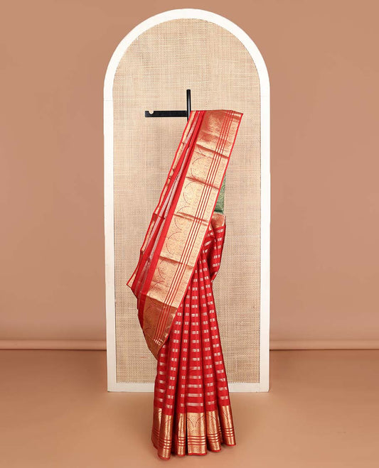 Red zari design Vasundhara silk mix saree, zari border of thilakam,mayil,kodi visiry & mayil kann contrast jaal pallu