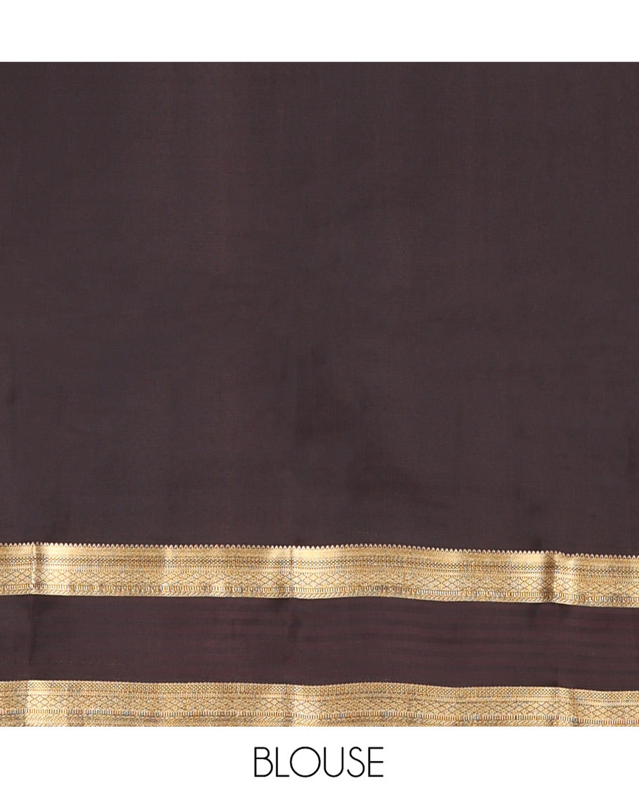 Blue Vasundhara Lite-Silk Mix Saree, Ornamented with Zari Buttas, Complemented by a Contrast Border of Traditional Zari Designs, Grand Pallu of Thilakam Patterns, and Paired with a Contrast Blouse