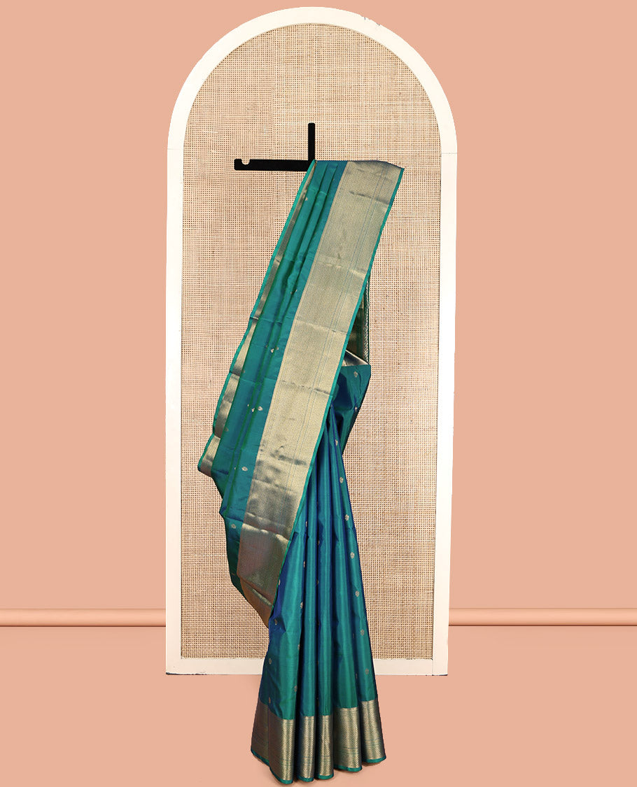 Blue Vasundhara Lite Silk Mix Saree, Dazzled with Zari Buttas, Highlighted by a Zari Border of Vanki Designs, Grand Pallu, and a Matching Blouse