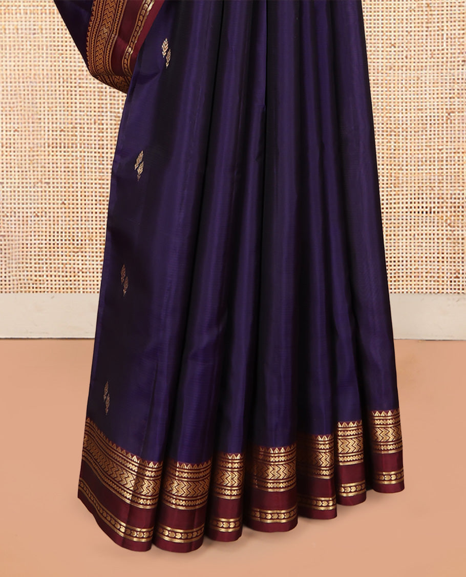 Blue Buttas Vasundhara Lite Silk Mix Saree, Contrast Rettai Pettu Border, Ara Madaam Pallu, Contrast Blouse