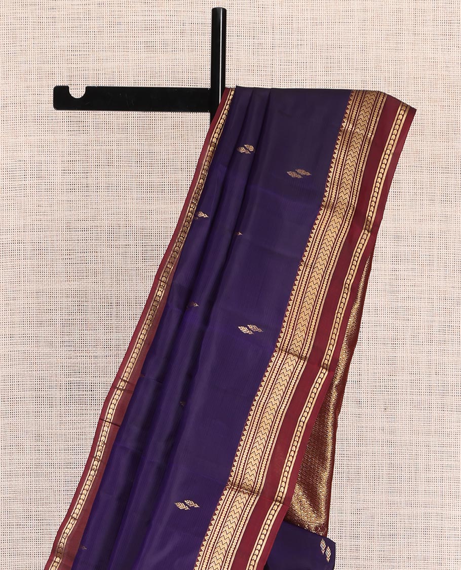 Blue Buttas Vasundhara Lite Silk Mix Saree, Contrast Rettai Pettu Border, Ara Madaam Pallu, Contrast Blouse