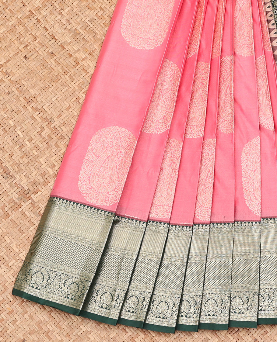 Pink Budget Silk Saree, Opulently Woven with Paisley Buttas All Over Its Body, Complemented by Contrast Traditional Zari Designs Woven Border, Intricate Pallu and Paired with a Contrast Blouse