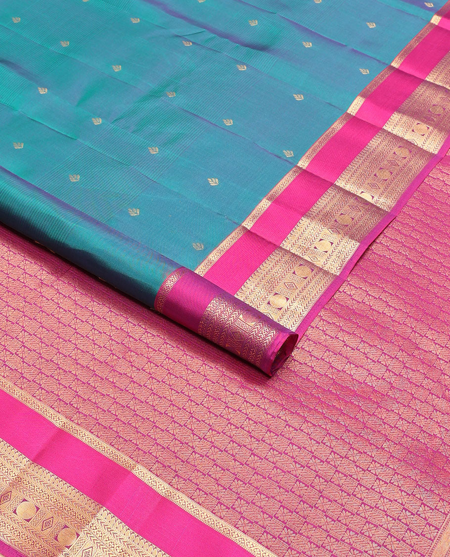 Light blue floral buttas vasundhara elite silk sare with self intricate zari design border & checkered design pallu