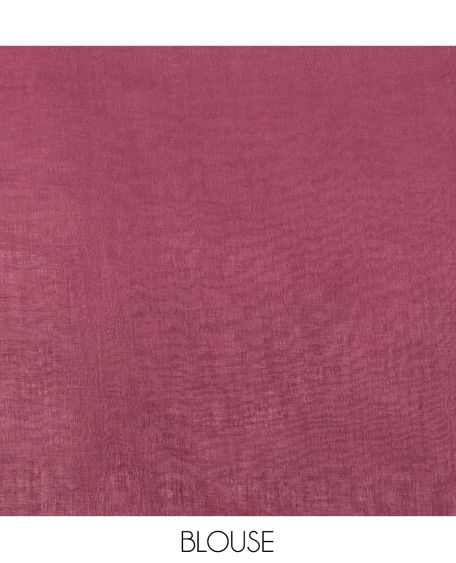 Wine Linen Cotton Saree, Embellished with Ikat Zig-Zag Stripes, a Piping Border, Printed Pallu, and Matching Blouse