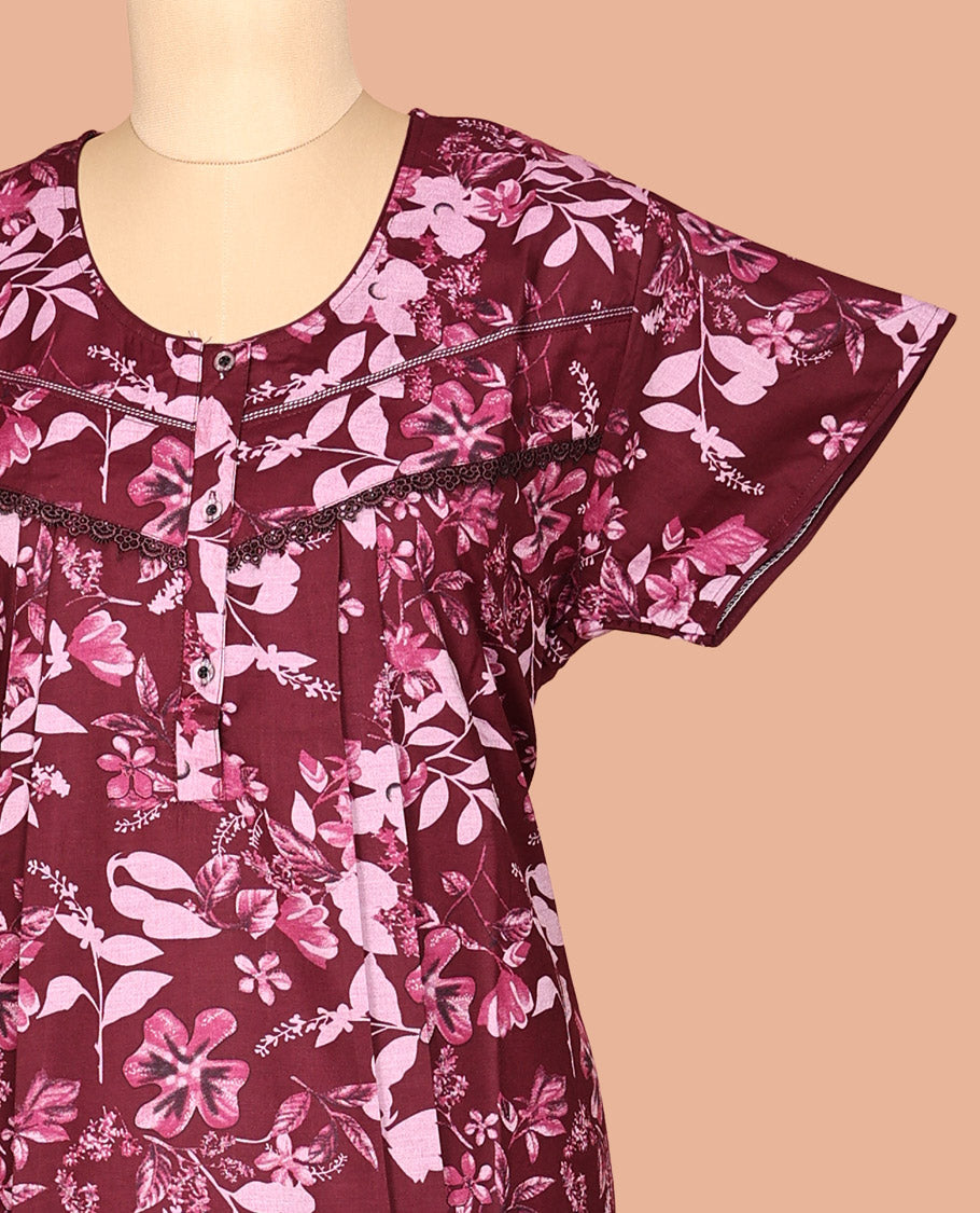 Wine Cotton-Blended Nighty