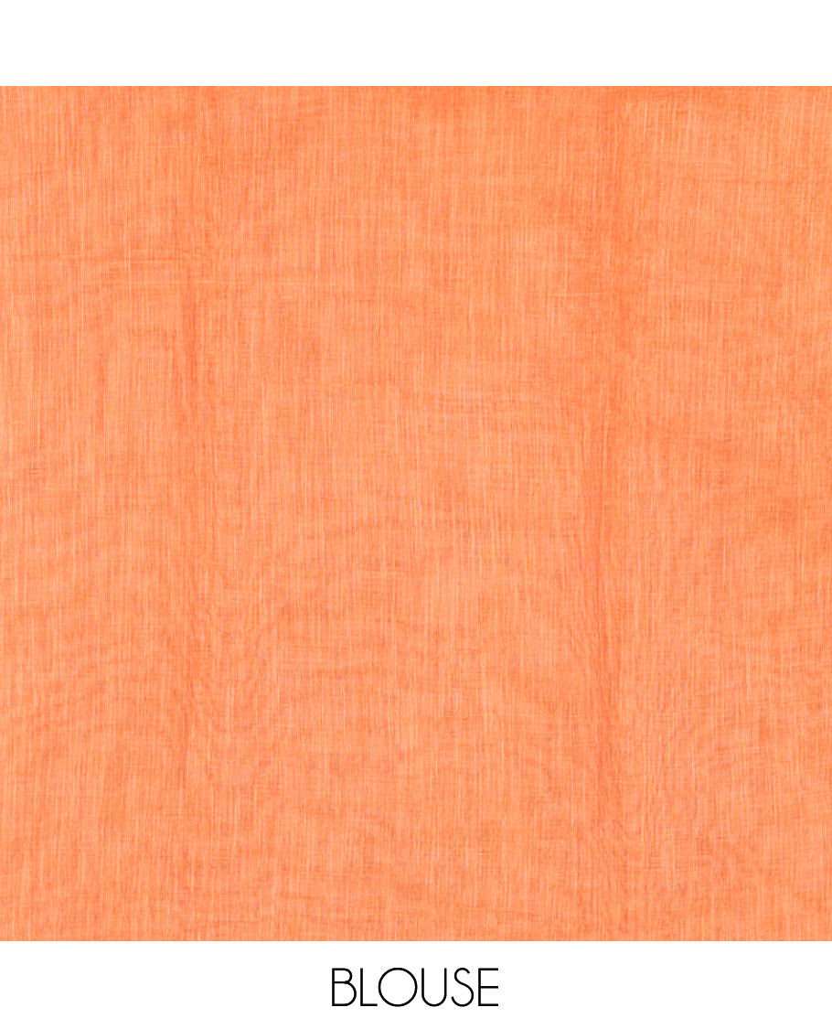 Borderless Black-Orange Linen Cotton Saree