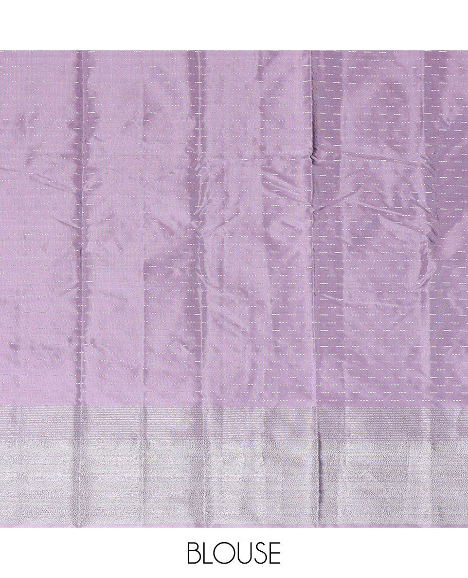 Lavender motifs gift saree with contrast zari design border & striped pallu