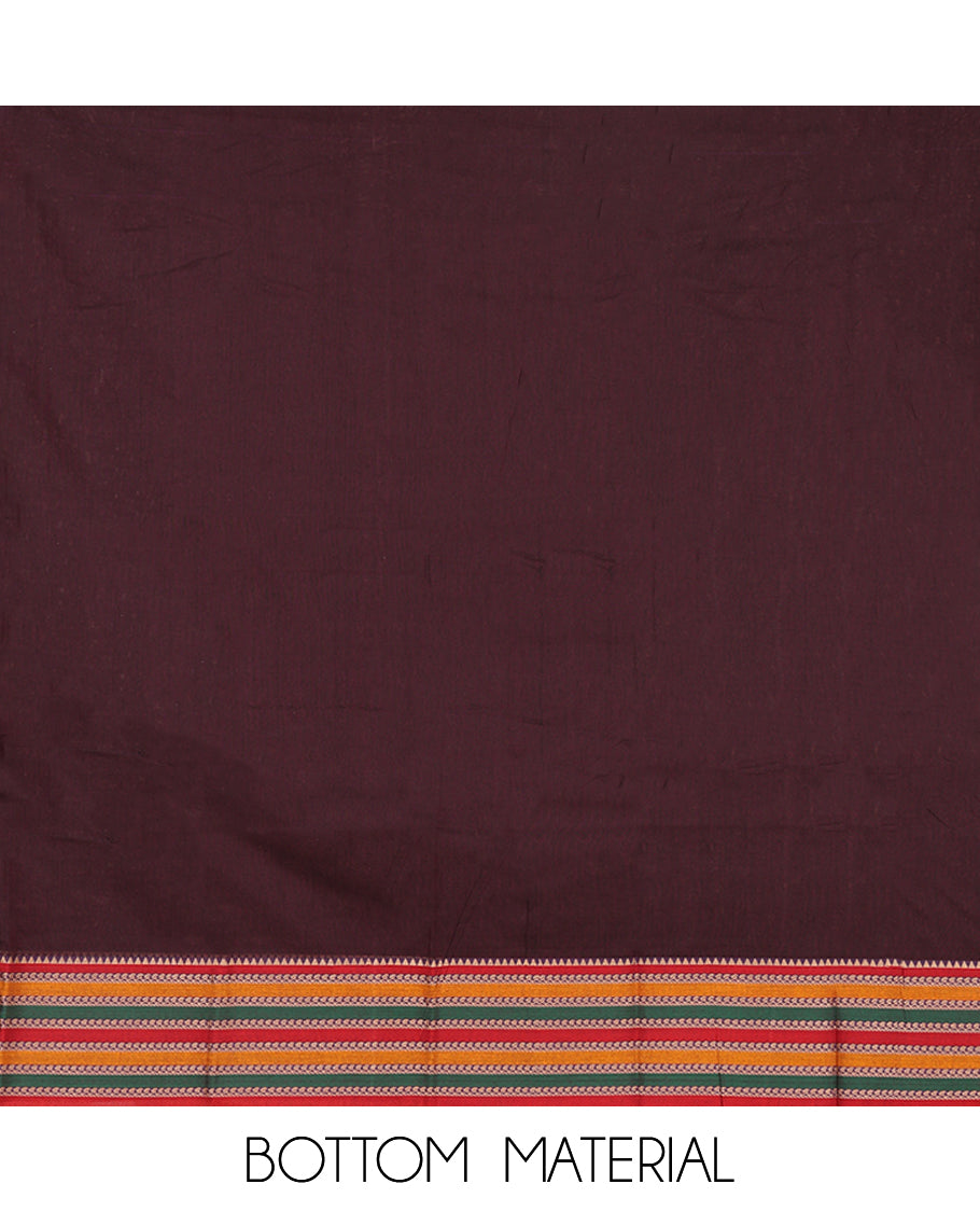 Wine Mercerised Cotton Material Churidar Set, Featuring Plain and Traditional Motifs Woven Top, Comes with a Plain Mercerised Cotton Bottom, and Is Paired with a Mercerised Cotton Traditional Motifs Woven Dupatta