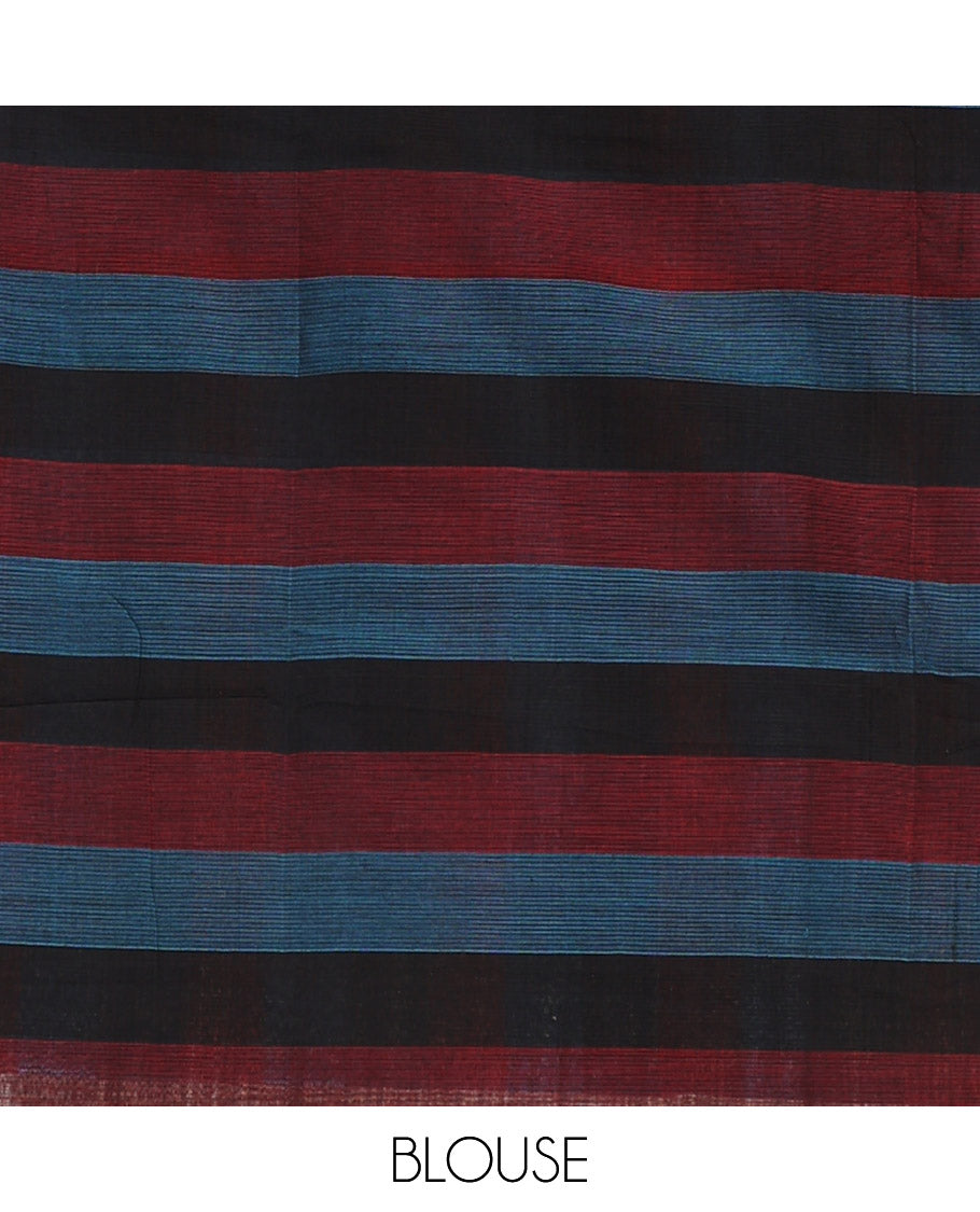 Borderless Multi-color checked mangalagiri cotton saree with pallu of stripes