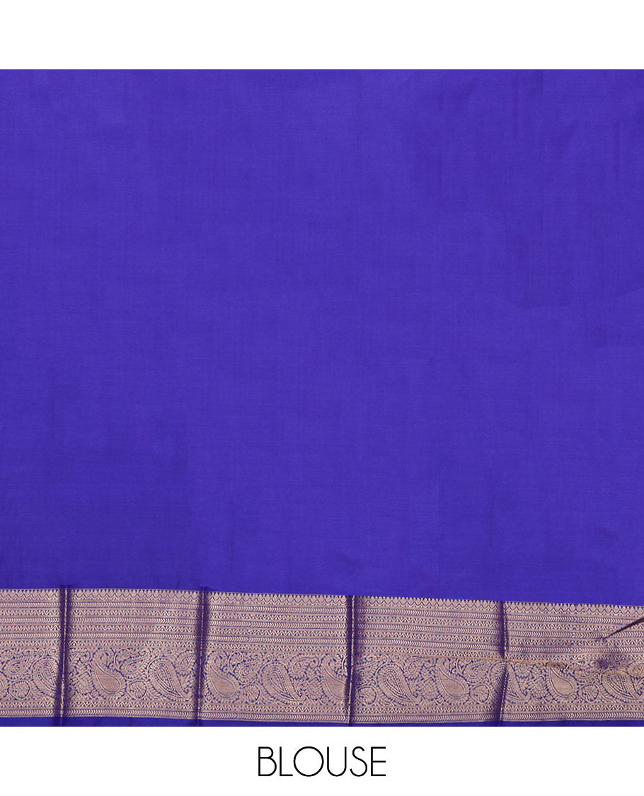 Blue Budget Silk Saree, Adorned with Zari Buttas, Highlighted by a Traditional Zari Border, Geometric Pallu, and a Matching Blouse
