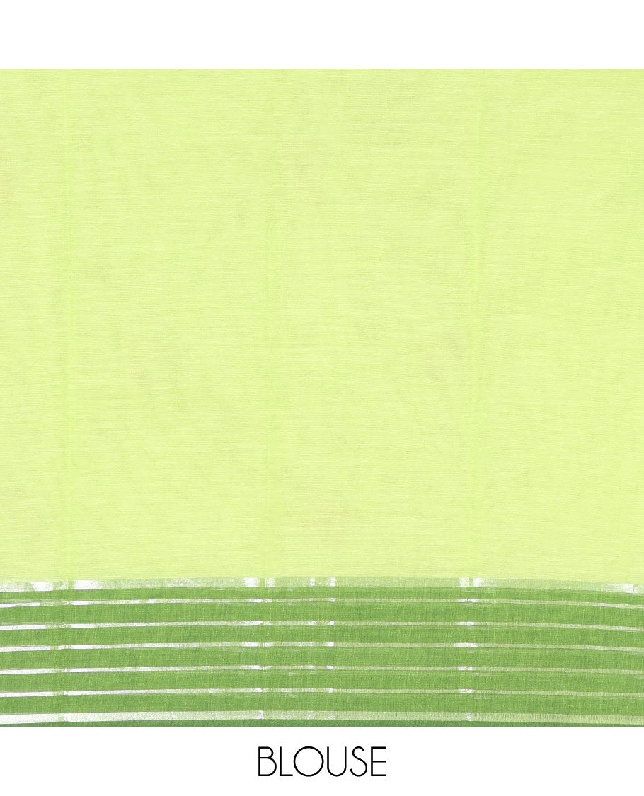 Green Chirala Cotton Saree, Accentuated with Floral-Bird Print, a Contrast Border, Printed Pallu, and a Matching Blouse