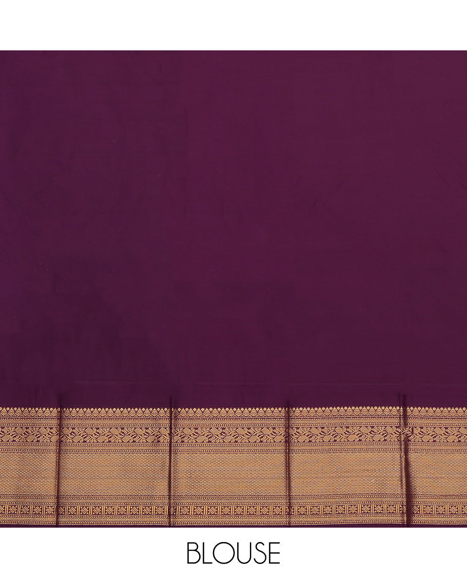 Green Budget Silk Saree, Styled with Zari Buttas, a Contrast Traditional Zari Border, Grand Pallu, and a Contrast Blouse