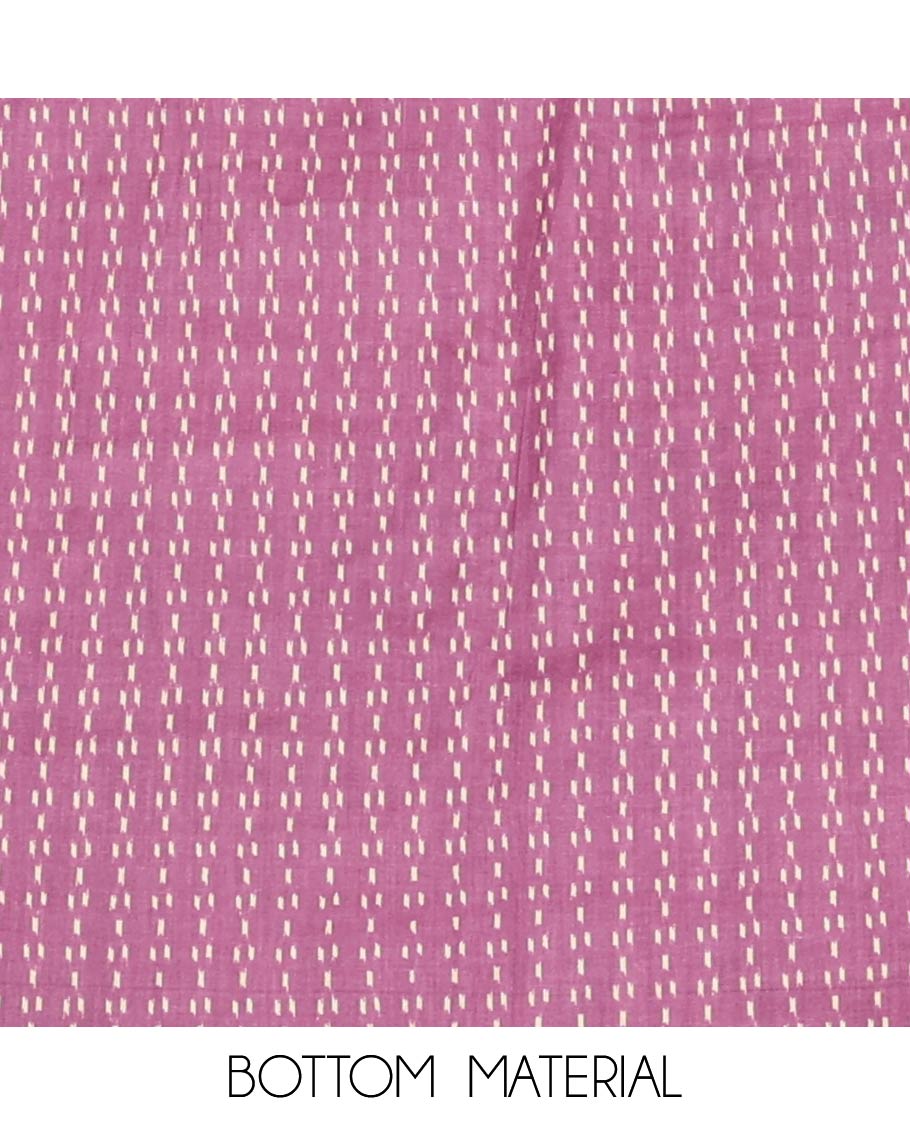Pink Material Chudidar Set, Adorned with Ikkat-Style Buttas Printed and Neck Embroidery Cotton Top, Complemented by Contrast Printed Cotton Bottom, and Paired with Ikkat-Style Printed Cotton Dupatta