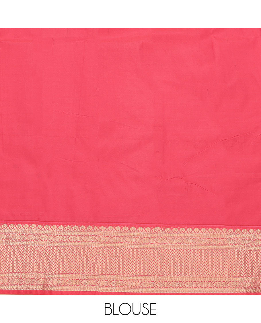 Green Budget Silk Saree, Styled with Zari Buttas on Its Body, Complemented by a Contrast Traditional Zari Design Border, Grand Jaal Pallu, and Paired with a Contrast Blouse