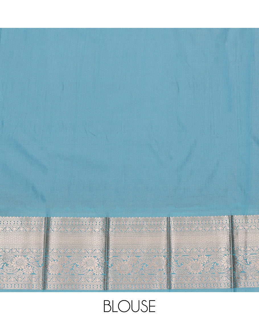 Red Budget Silk Saree, Decorated with Zari Buttas, Complemented by a Contrast Traditional Zari Border, Intricate Pallu, and a Contrast Blouse