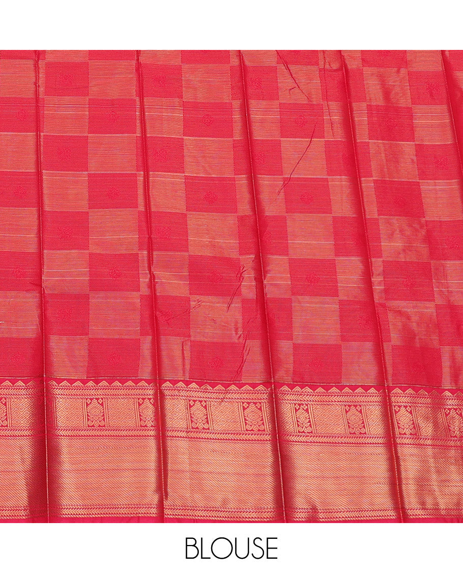 Blue Budget Silk Saree, Woven with Zari Buttas and Checks, Complemented by a Contrast Traditional Zari Border, Grand Pallu, and Contrast Blouse