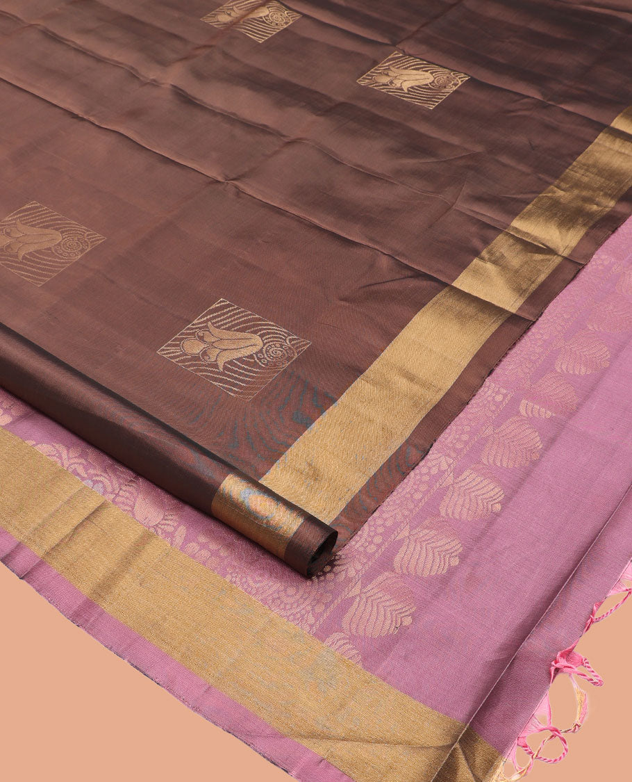 Brown Mayuri Lite Silk Mix Saree
