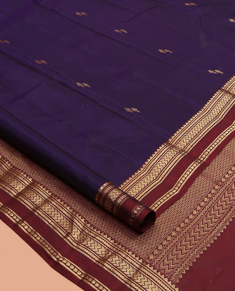 Blue Buttas Vasundhara Lite Silk Mix Saree, Contrast Rettai Pettu Border, Ara Madaam Pallu, Contrast Blouse
