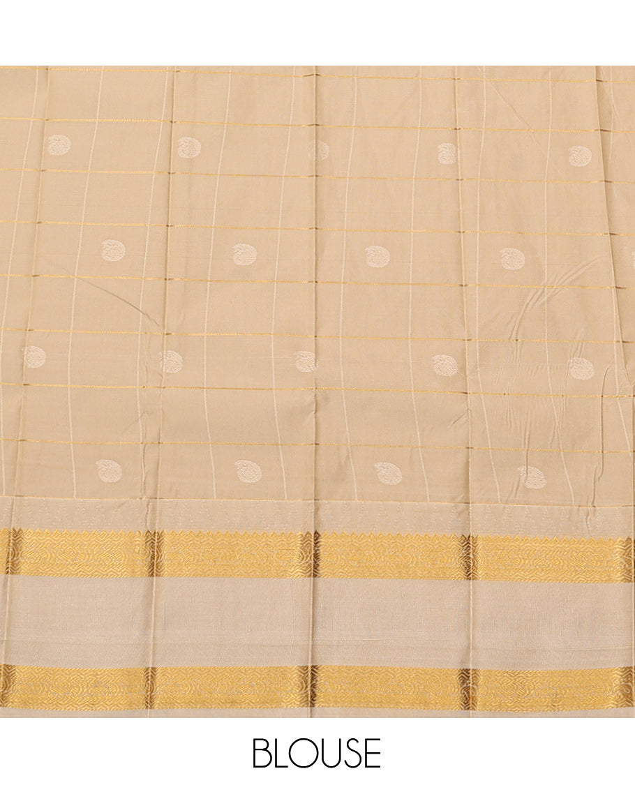 Purple Budget Silk Saree, Embellished with Paisley Butta Enclosed Checks, Complemented by a Contrast Traditional Zari Rettai Pettu Border, Grand Pallu, and a Contrast Blouse