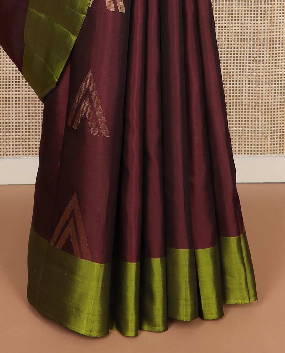 Maroon triangle buttas silk mix saree, contrast triangle zari design border & pallu of ara maadam designs