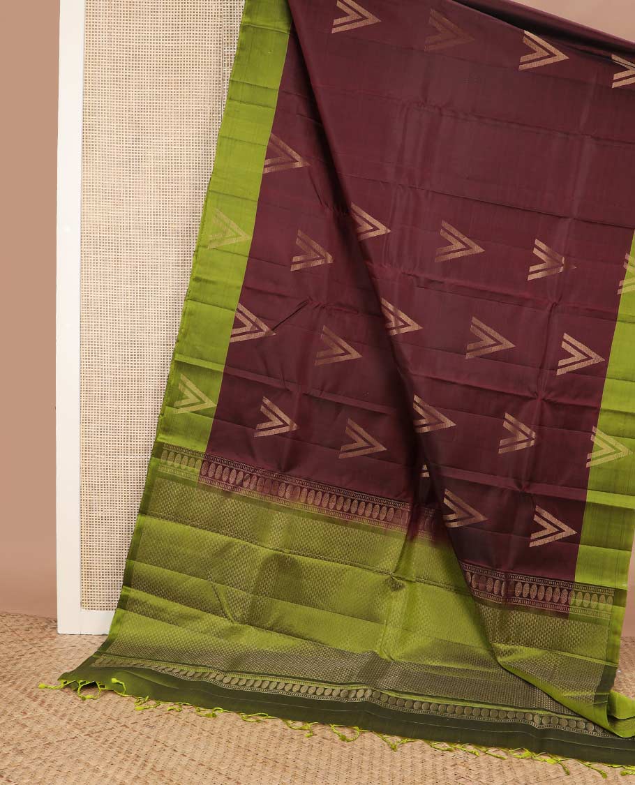 Maroon triangle buttas silk mix saree, contrast triangle zari design border & pallu of ara maadam designs