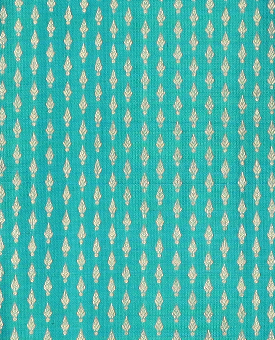 Blue puresilk halfsaree, zari buttas skirt, contrast border, blouse of thilakam mokku,banaras,kamalam, and lavangam designs, and intricate dhavani