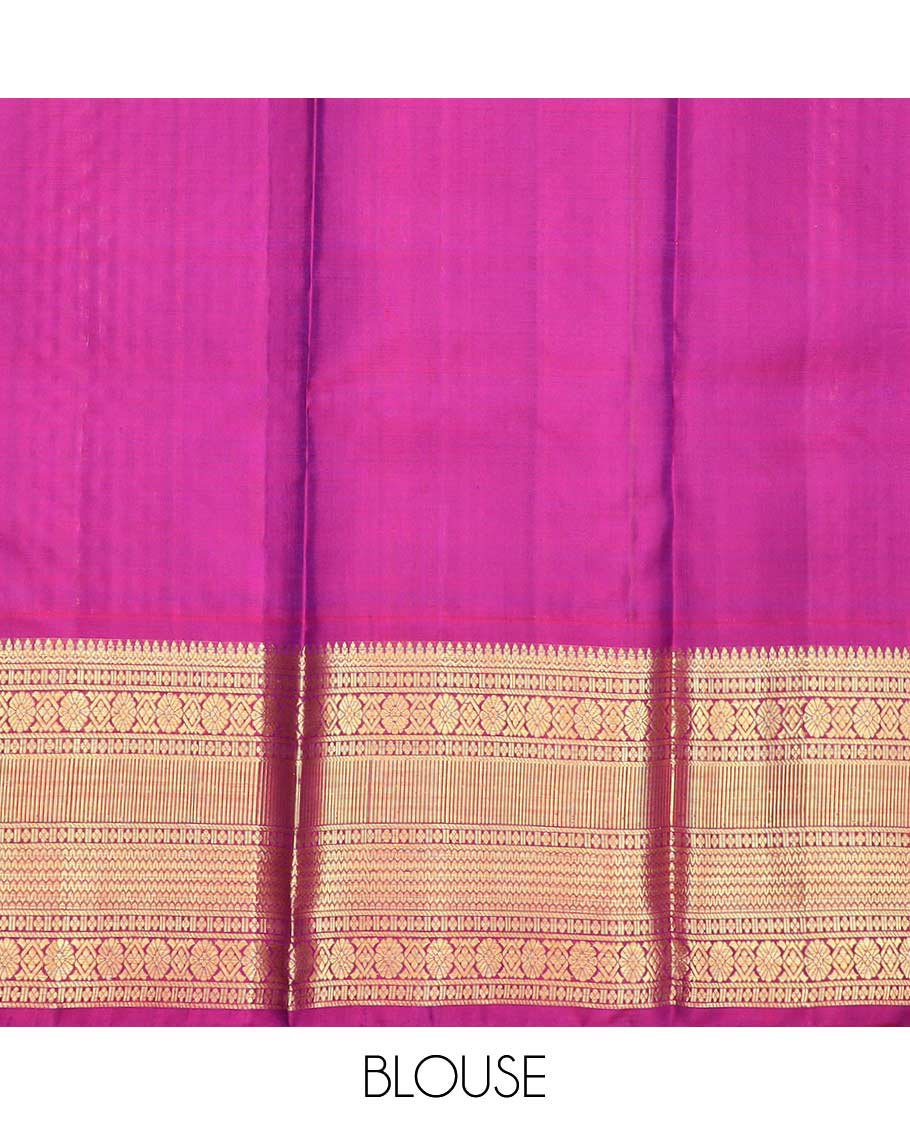 Blue puresilk halfsaree, zari buttas skirt, contrast border, blouse of thilakam mokku,banaras,kamalam, and lavangam designs, and intricate dhavani