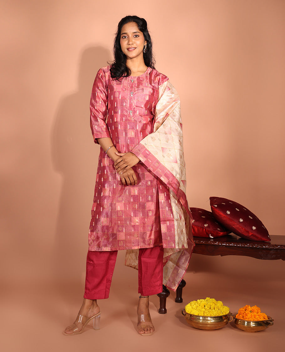 Red Kancheevaram Readymade Suit