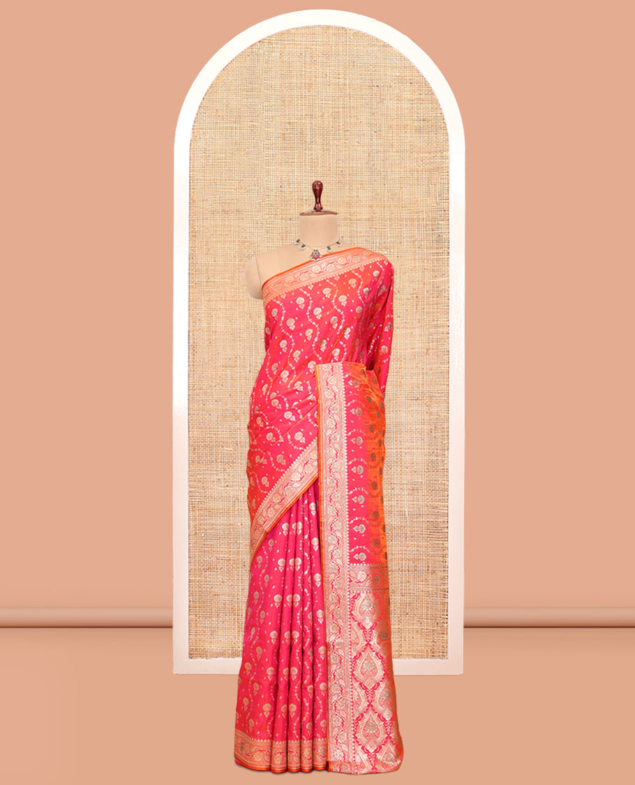 Pink Semi-Banaras Nylon Saree