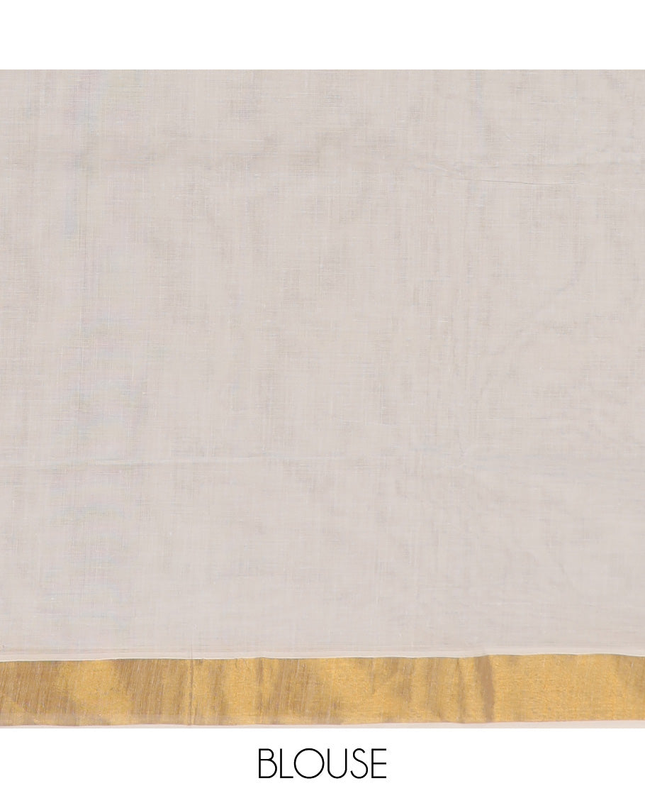 Cream plain design kerala saree, zari border & pallu of zari designs