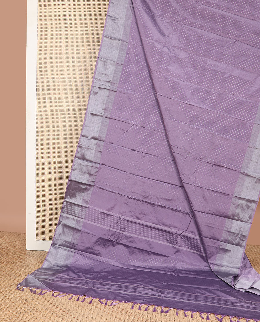 Lavender motifs gift saree with contrast zari design border & striped pallu