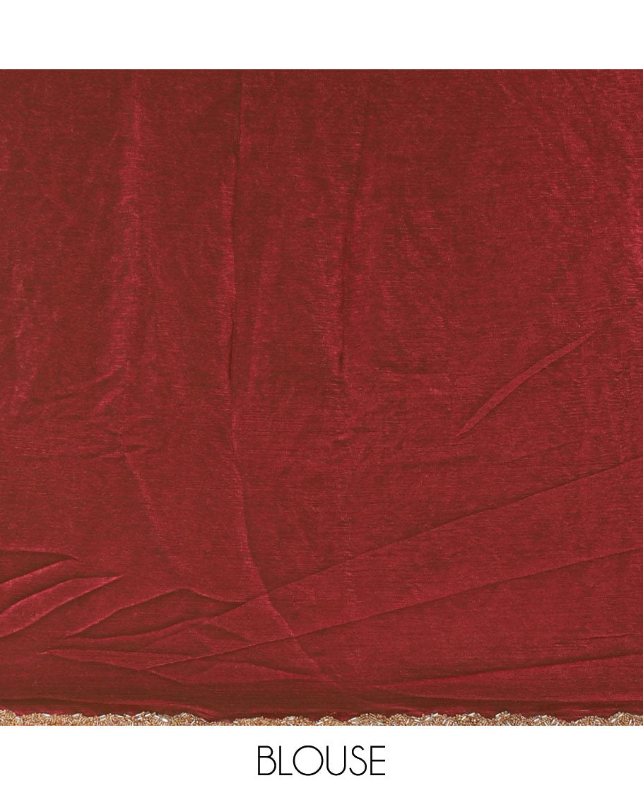 Magenta fendy chiffon saree with hand work border & self pallu along with hand work blouse