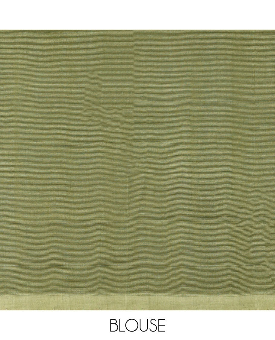 Borderless Plain Green khadi cotton saree