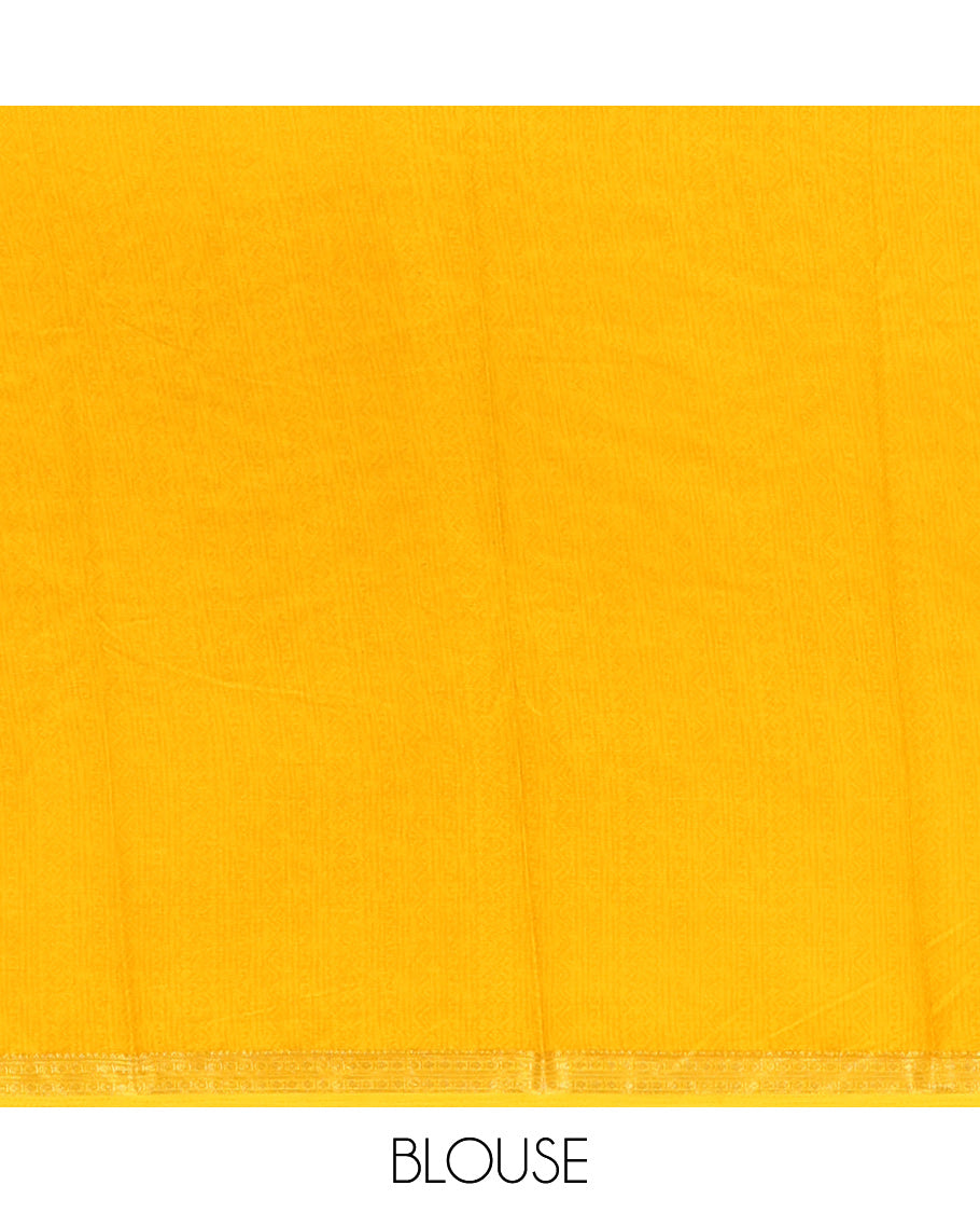 Yellow Floral-Vine Printed Silk Saree, a Traditional Zari Border, Floral Pallu, a Matching Blouse