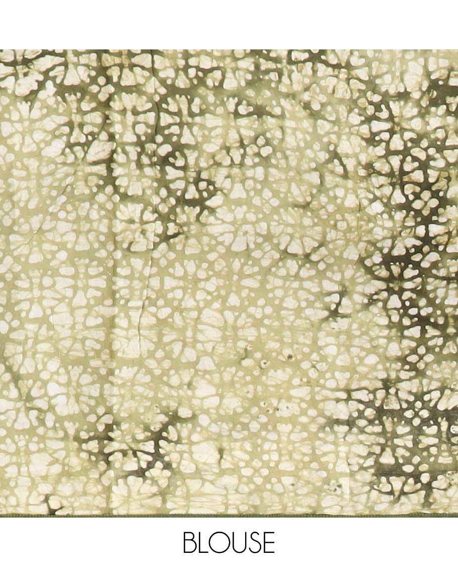 Olive green batik style leaf creeper with self batik style border