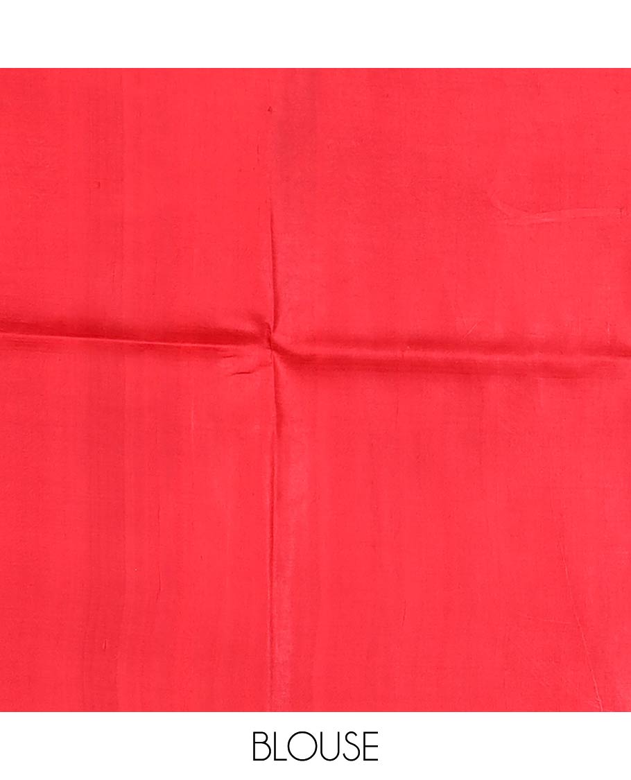 Red geometric design printed silk saree with self intricate design border