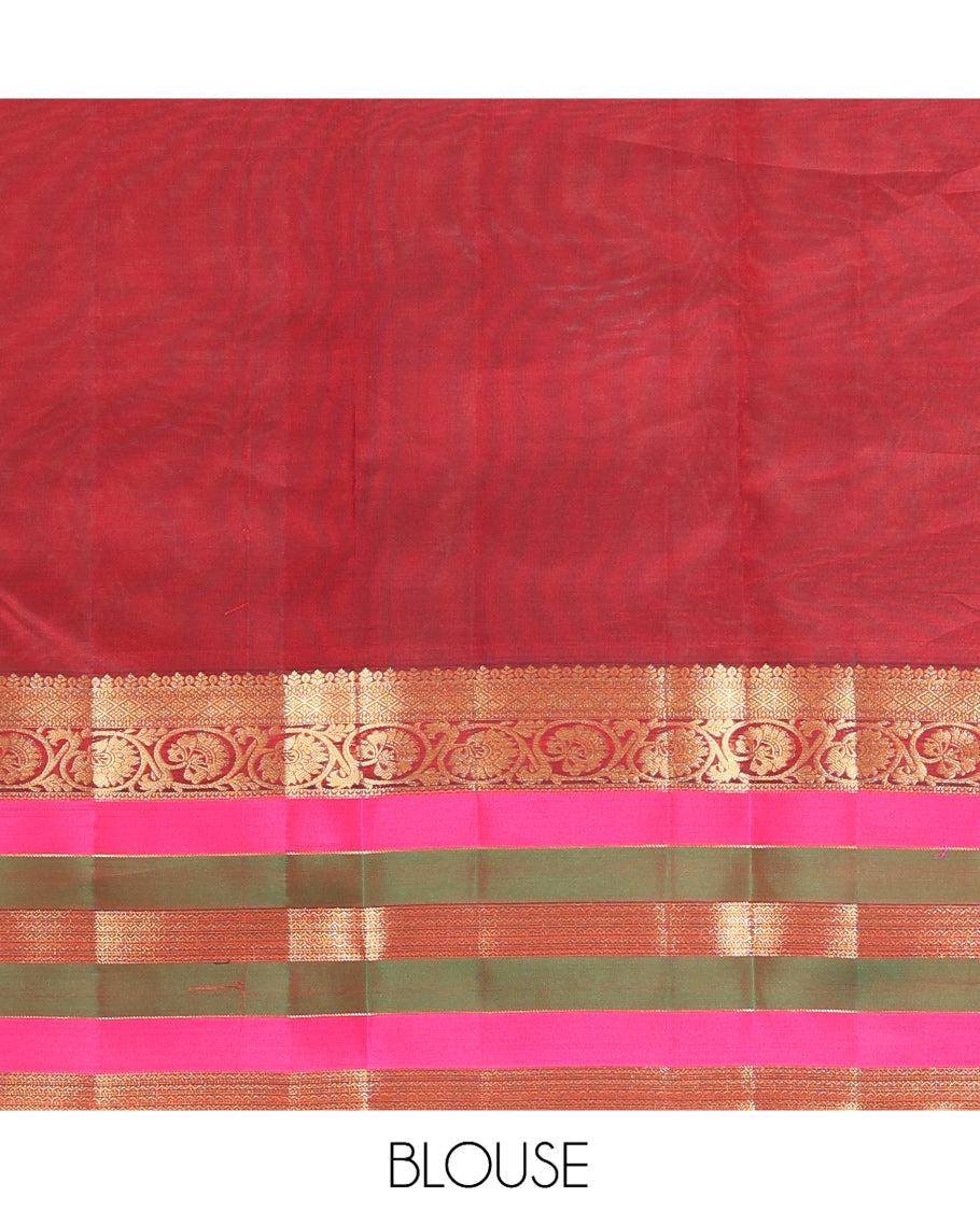 Orange Vasundhara Lite Silk Mix Saree, Accentuated with Zari Buttas, a Contrast Border of Jaal, Kodi Visiry and, Neli Designs, Grand Jaal Pallu, and a Contrast Blouse
