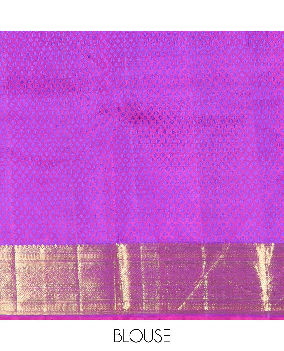 Blue leaf design silk saree with contrast intricate zari design border & floral jaal design pallu