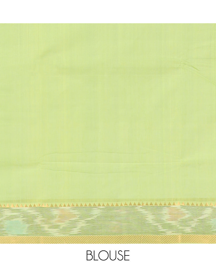 Blue mangalagiri cotton saree with contrast floral design border & striped pallu