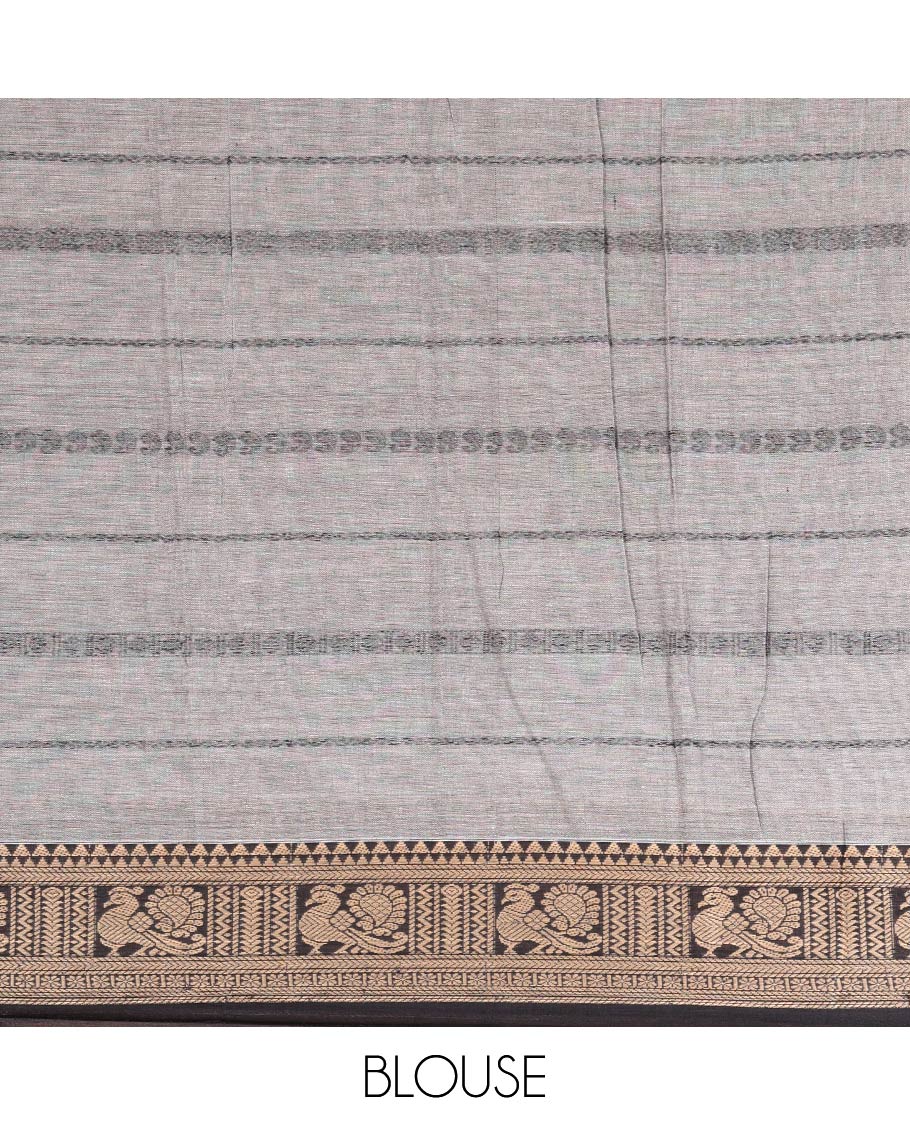 Silver grey annam, rudraksh zari design narayanapet cotton saree with annam thread border & cheer pallu along with running blouse