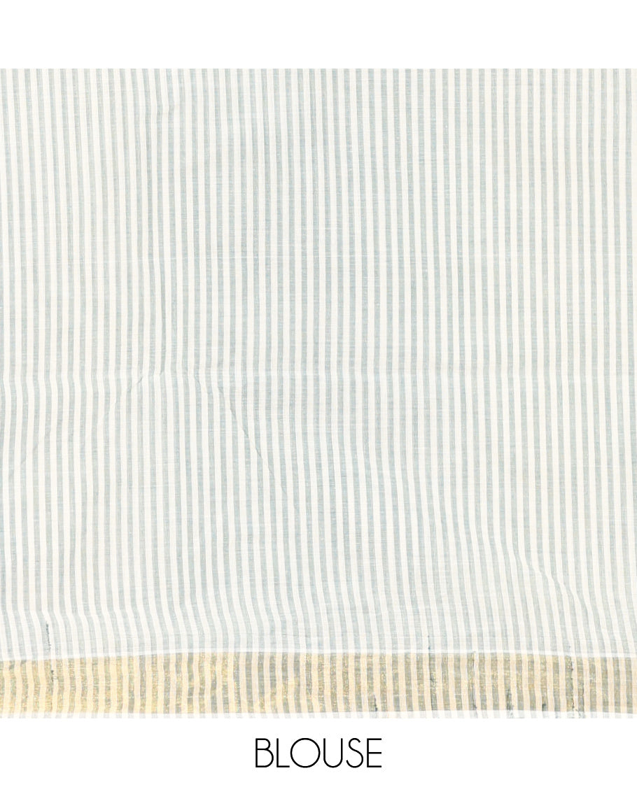 Cream-Green Jute Cotton Saree